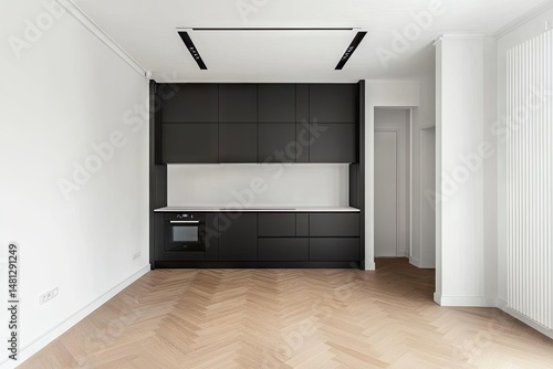 Wallpaper Mural A serene interior scene featuring a minimalist wooden table adorned with a white vase holding green foliage. next to a woven storage basket against a plain wall backdrop Torontodigital.ca