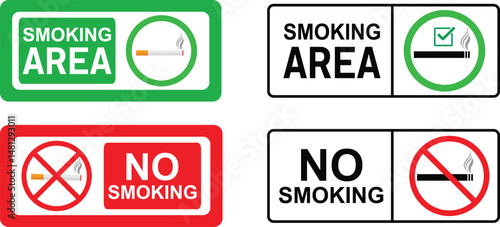 A set of four easily recognizable signs for designating smoking and no smoking areas.