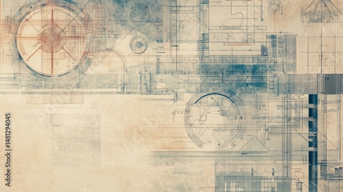 Abstract Architectural Blueprint Design with Geometric Shapes and Lines
