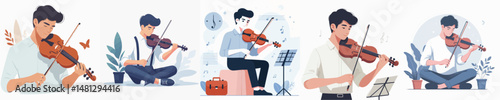 vector character man playing violin