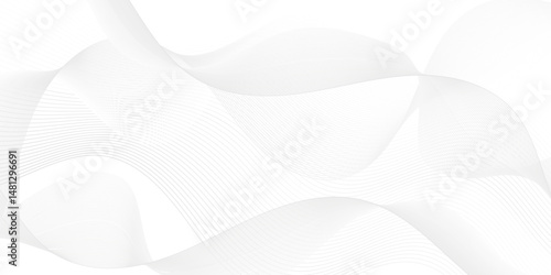 Abstract white blend digital wave lines and technology transparent background. Minimal carve wavy white and gray flowing wave lines and glowing moving lines. Futuristic sound wave lines background.	
