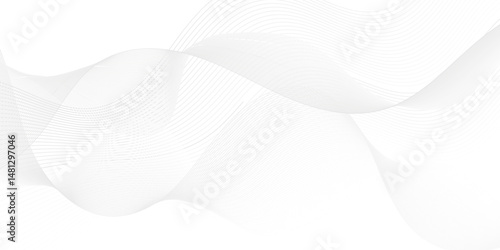Abstract white blend digital wave lines and technology transparent background. Minimal carve wavy white and gray flowing wave lines and glowing moving lines. Futuristic sound wave lines background.	
