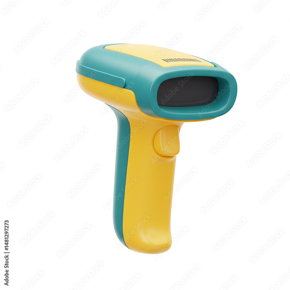 Scanner device in yellow and teal color palette isolated on white background Scanner device in yellow and teal color palette isolated on white background