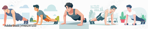 vector man doing push ups