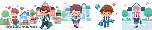 boy character vector going to school