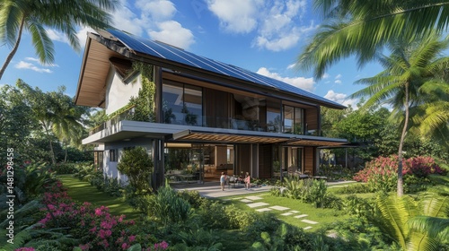 Wallpaper Mural Modern Tropical Home With Solar Panels And Lush Landscaping Torontodigital.ca