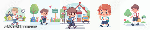 boy character vector going to school