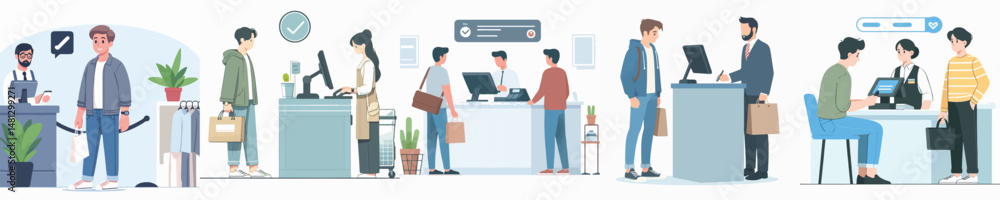 Obraz premium vector character man queuing at cashier