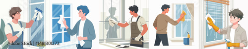 vector character man wiping window