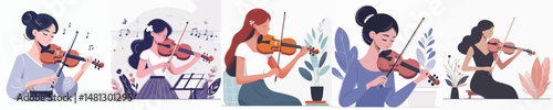 vector female character playing violin