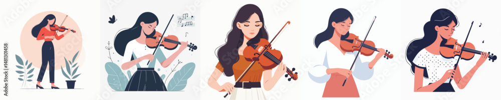 vector female character playing violin vector female character playing violin