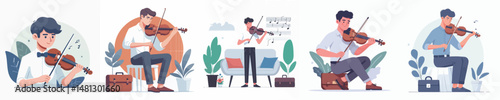 vector character man playing violin