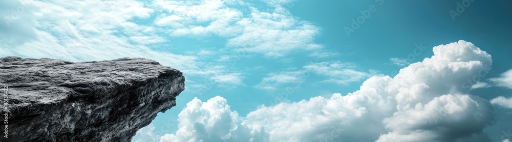Obraz premium A breathtaking view of a rugged cliff under a dramatic sky filled with clouds. showcasing the beauty of nature and the tranquility of the landscape