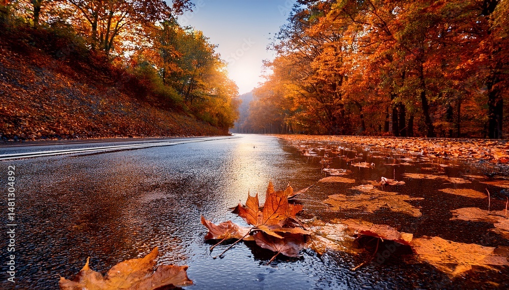 Obraz premium leaves on wet 