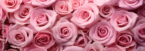 Arrangement of dusty pink roses creating soft romantic floral texture abstract background, Perfect for love themes