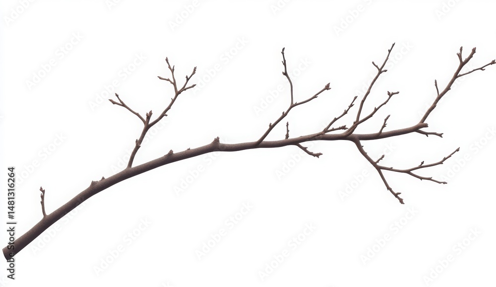 Single Brown Bare Tree Branch Isolated On White Background Single Brown Bare Tree Branch Isolated On White Background