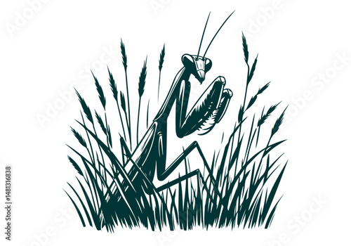 Mantis Hand Drawn Natural Illustration Vector Isolated by AZ for Books, Arts, Design and Decoration Graphic Asset