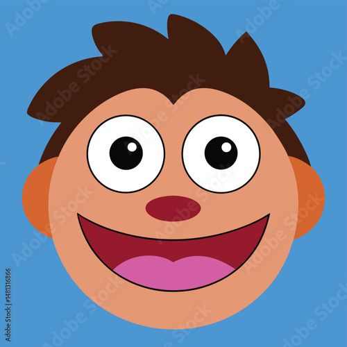"Smiling Cartoon Boy with Brown Hair and Cheerful Expression"