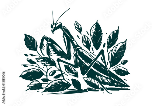 Mantis Hand Drawn Natural Illustration Vector Isolated by AZ for Books, Arts, Design and Decoration Graphic Asset