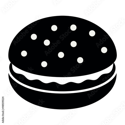Hamburger Silhouette Icon–Flat Black Fast Food Vector Isolated on White Background