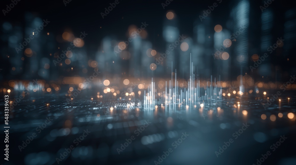 Obraz premium Abstract Data Growth Visualization Blue and Orange Glowing Lines on