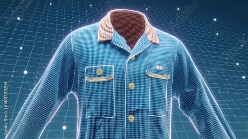 Blue Denim Jacket Wireframe Model Futuristic Digital Design