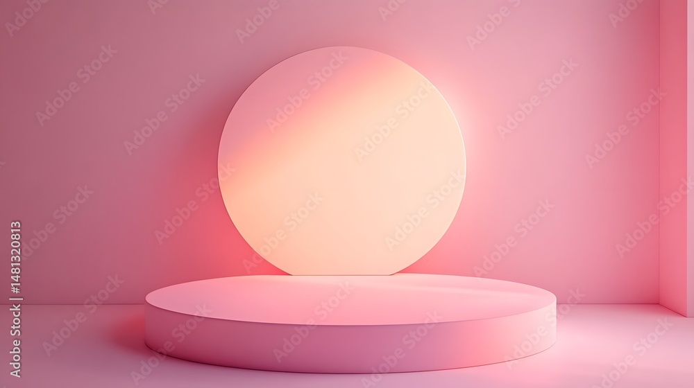 Fototapeta premium Pink circular podiums in a soft light setting.