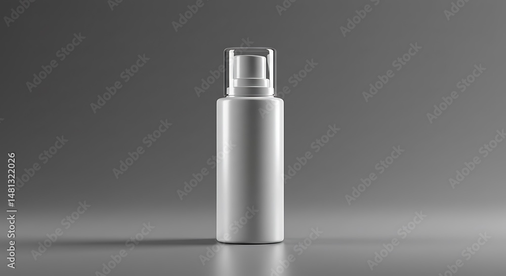 Elegant white spray bottle mockup on gray gradient background design Elegant white spray bottle mockup on gray gradient background design