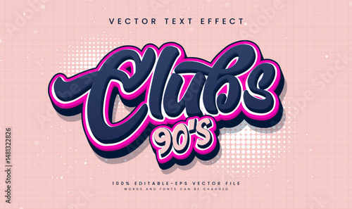 90's Clubs Editable Vector Text Effect. Suitable for Retro Vintage Theme.