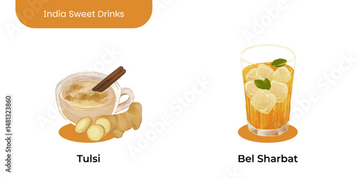 Realistic illustration of traditional Indian beverages