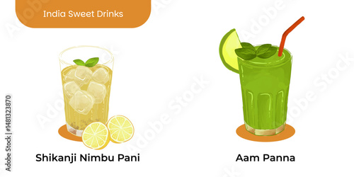 Realistic illustration of traditional Indian beverages