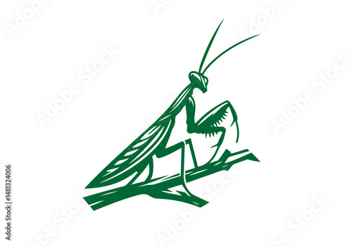 Mantis Hand Drawn Natural Illustration Stylized as Linocut Vector Isolated by AZ for Books, Arts, Design and Decoration Graphic Asset