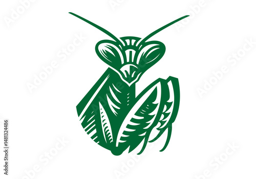 Mantis Hand Drawn Natural Illustration Stylized as Linocut Vector Isolated by AZ for Books, Arts, Design and Decoration Graphic Asset