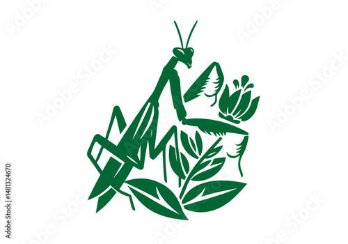 Mantis Hand Drawn Natural Illustration Stylized as Linocut Vector Isolated by AZ for Books, Arts, Design and Decoration Graphic Asset