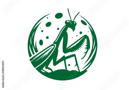 Mantis Hand Drawn Natural Illustration Stylized as Linocut Vector Isolated by AZ for Books, Arts, Design and Decoration Graphic Asset