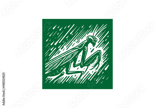 Mantis Hand Drawn Natural Illustration Stylized as Linocut Vector Isolated by AZ for Books, Arts, Design and Decoration Graphic Asset
