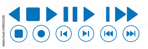Set of play buttons icons. Play button. Video audio player.Play, pause, stop, record, forward, rewind. Vector illustration eps 10.