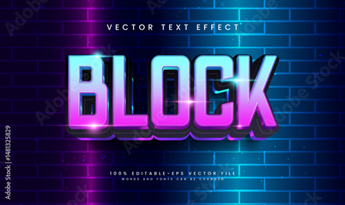 Neon Light Block Editable Vector Text Effect. Suitable for Neon Light Theme.
