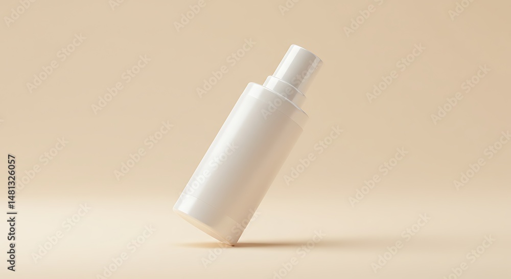 White spray bottle on beige surface mockup for cosmetic or medical use White spray bottle on beige surface mockup for cosmetic or medical use