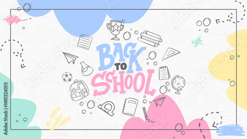 Back to School Book Paper Doodles Illustration. Back to School background with Book Paper and school supplies Doodles. Back to School Banner.