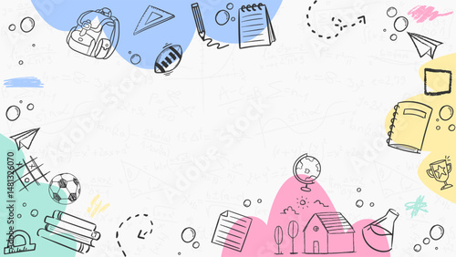 Back to School Book Paper Doodles Illustration. Back to School background with Book Paper and school supplies Doodles. Back to School Banner.