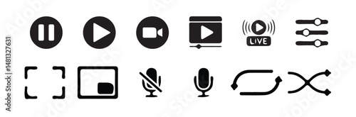 Multimedia icon set.media, camera, live, cinema, multimedia, film, handycam, clapperboard, movie, streaming.vector illustration eps 10.