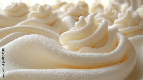 Whipped cream swirls.  A close-up view of whipped cream formations