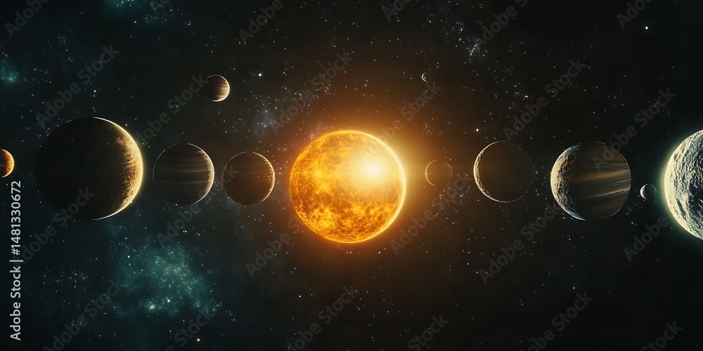 Naklejka premium Planets orbiting a star in space