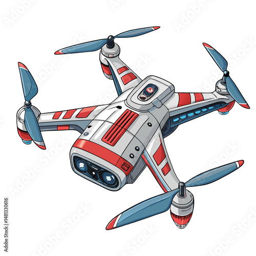 Design a futuristic, sleek drone companion; metallic body, glowing accents,  a single blinking LED light, expressive, friendly aesthetic.