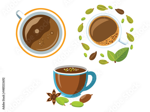 vector illustration of a lebanese drink Arabic Coffee (Strong, Spiced Coffee with Cardamom)