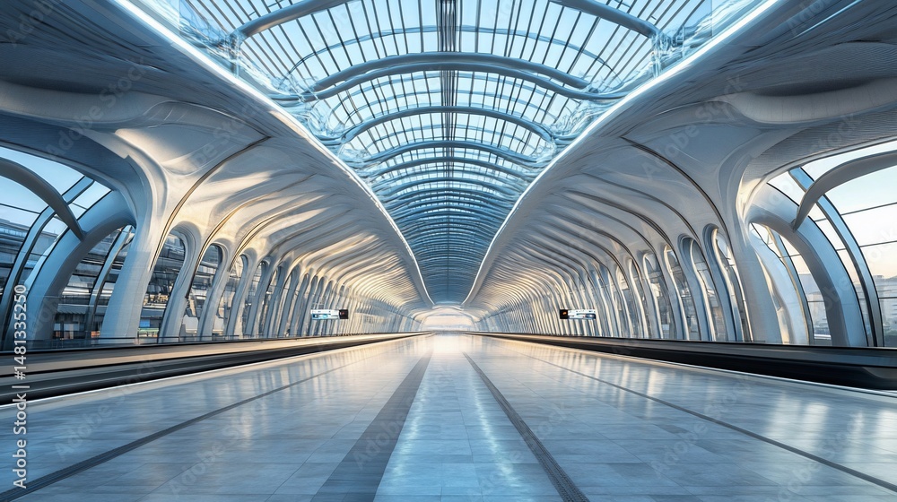 Obraz premium Futuristic train station architecture with a sleek design and ample natural light