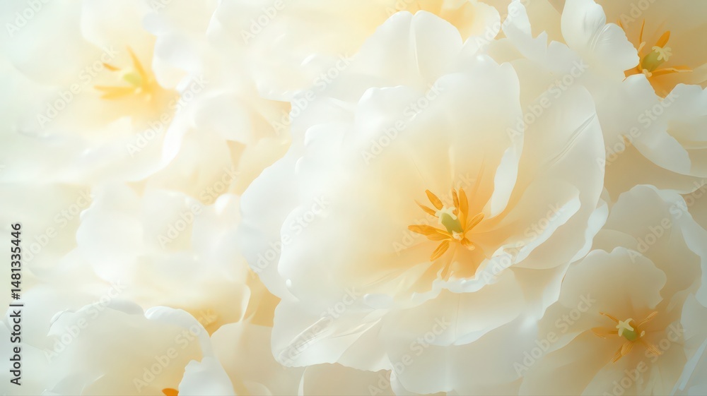 Obraz premium Close Up of Soft White Tulips Floral Background