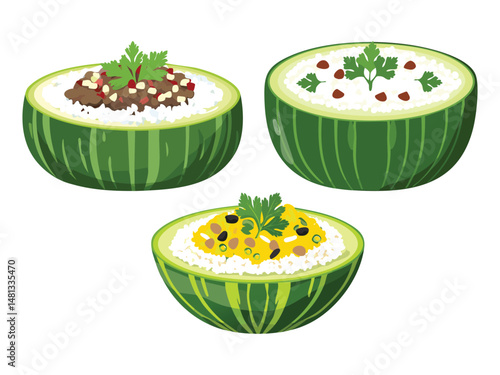 vector illustration of a lebanese food Kousa Mahshi (Stuffed Zucchini with Rice, Meat, and Herbs)