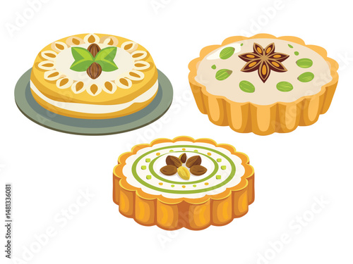 vector illustration of a lebanese food Maamoul (Shortbread Pastries Filled with Dates, Pistachios, or Walnuts)